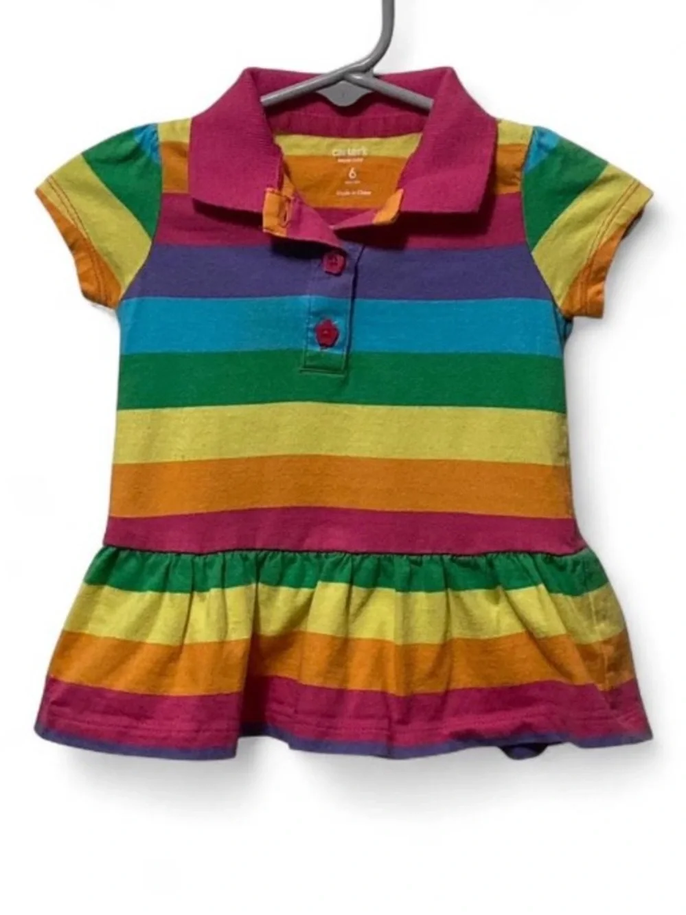Carter's Girls' Rainbow Stripe Polo Dress Shirt - Multicolor